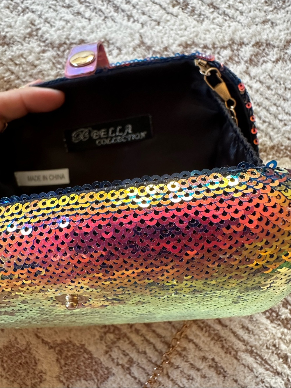 Iridescent Rainbow Sequin Evening Bag Color Shift Clutch - Picture 9 of 16
